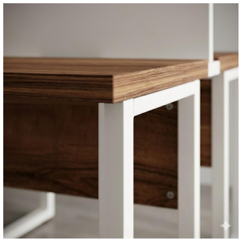 Móveis para Escritório Mesa de Escritório Dupla 40mm com Pé Metálico e Divisória Home Office com Divisória c/ ponto de tomada 1,20x1,35m - Cor Sevilha / Champanhe
