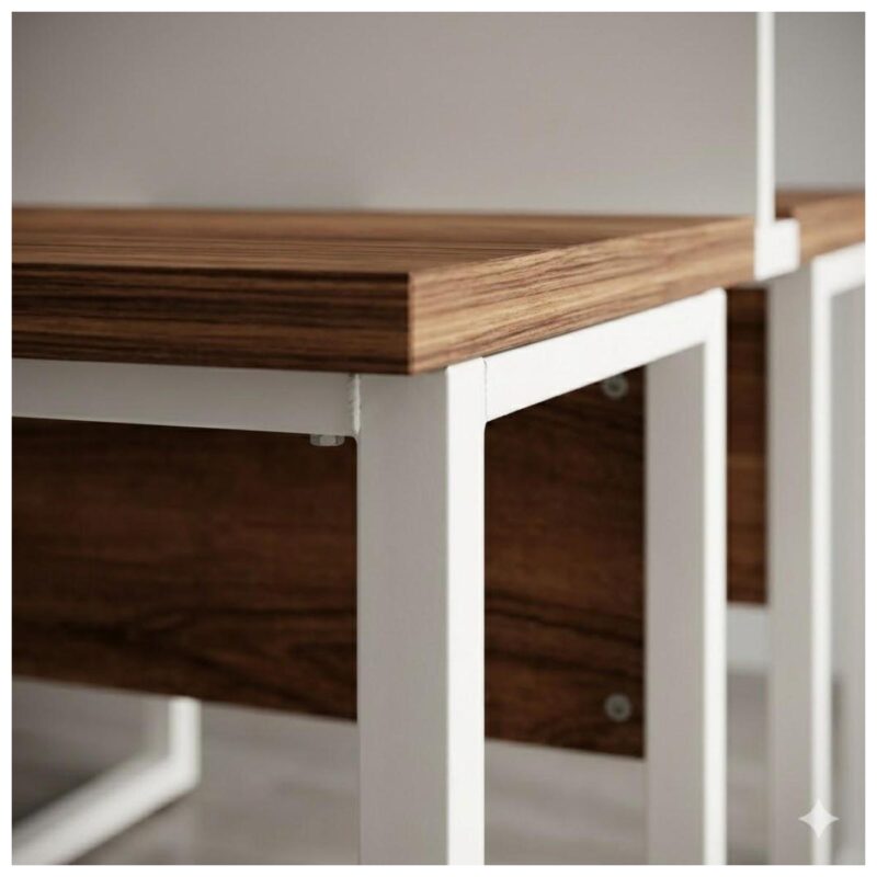 Móveis para Escritório Mesa de Escritório Dupla 40mm com Pé Metálico e Gavetas Home Office c/ ponto de tomada 1,20x1,35m - Cor Sevilha / Champanhe