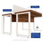 Móveis para Escritório Mesa de Escritório Dupla 40mm com Pé Metálico e Divisória Home Office com Divisória c/ ponto de tomada 1,20x1,35m - Cor Sevilha / Champanhe