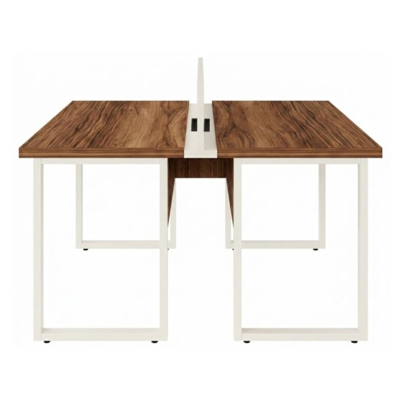 Móveis para Escritório Mesa de Escritório Dupla 40mm com Pé Metálico e Gavetas Home Office c/ ponto de tomada 1,20x1,35m - Cor Sevilha / Champanhe