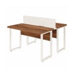 Móveis para Escritório Mesa de Escritório Dupla 40mm com Pé Metálico e Divisória Home Office com Divisória c/ ponto de tomada 1,20x1,35m - Cor Sevilha / Champanhe