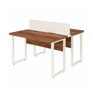 Móveis para Escritório Mesa de Escritório Dupla 40mm com Pé Metálico e Divisória Home Office com Divisória c/ ponto de tomada 1,20x1,35m - Cor Sevilha / Champanhe