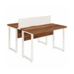 Móveis para Escritório Mesa de Escritório Dupla 40mm com Pé Metálico e Divisória Home Office com Divisória c/ ponto de tomada 1,20x1,35m - Cor Sevilha / Champanhe