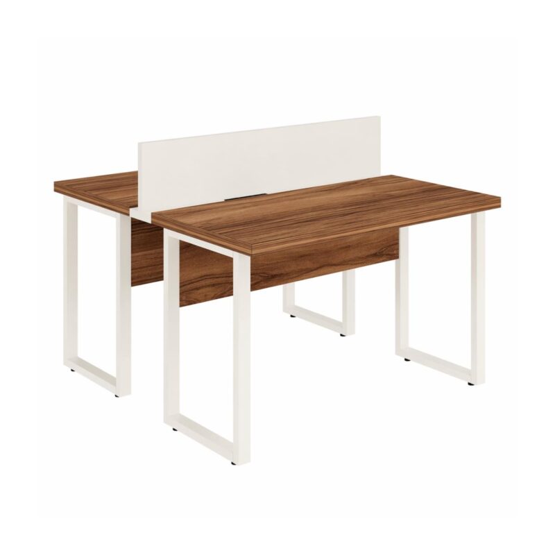 Móveis para Escritório Mesa de Escritório Dupla 40mm com Pé Metálico e Divisória Home Office com Divisória c/ ponto de tomada 1,20x1,35m - Cor Sevilha / Champanhe