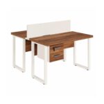 Móveis para Escritório Mesa de Escritório Dupla 40mm com Pé Metálico e Gavetas Home Office c/ ponto de tomada 1,20x1,35m - Cor Sevilha / Champanhe