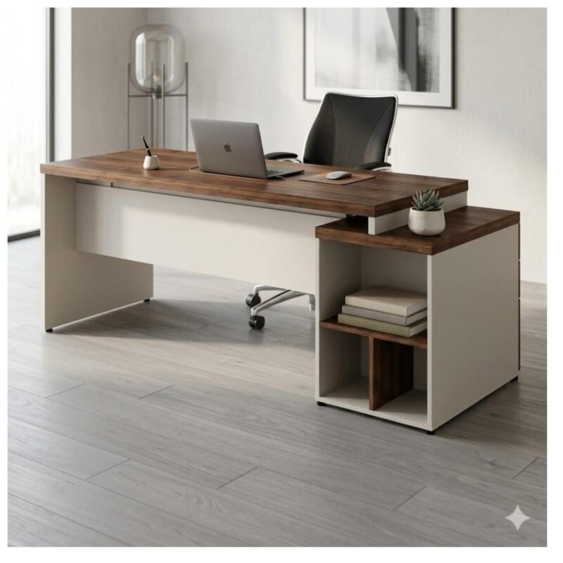 Móveis para Escritório Mesa para Escritório com Gaveteiro 3 Gavetas - 1,92x0,70m – Escrivaninha Home Office Amadeirada - Sevilha / Champainhe - 34405