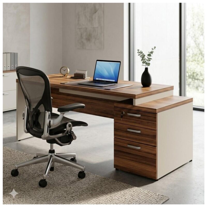 Móveis para Escritório Mesa para Escritório com Gaveteiro 3 Gavetas - 1,92x0,70m – Escrivaninha Home Office Amadeirada - Sevilha / Champainhe - 34405