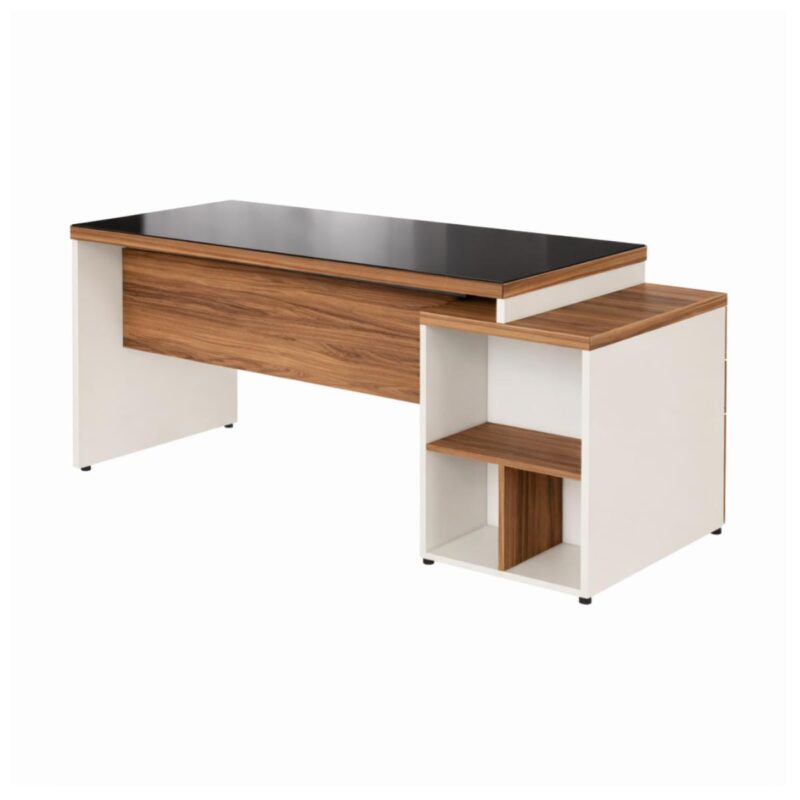 Móveis para Escritório Mesa para Escritório com Gaveteiro 3 Gavetas e Vidro Fumê – 1,92x0,70m - Escrivaninha Home Office - Sevilha / Champainhe - 34430