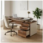 Móveis para Escritório Mesa para Escritório com Gaveteiro 3 Gavetas e Vidro Fumê – 1,92x0,70m - Escrivaninha Home Office - Sevilha / Champainhe - 34430