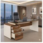 Móveis para Escritório Mesa para Escritório com Gaveteiro 3 Gavetas e Vidro Fumê – 1,92x0,70m - Escrivaninha Home Office - Sevilha / Champainhe - 34430