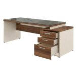 Móveis para Escritório Mesa para Escritório com Gaveteiro 3 Gavetas e Vidro Fumê – 1,92x0,70m - Escrivaninha Home Office - Sevilha / Champainhe - 34430