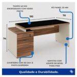 Móveis para Escritório Mesa para Escritório com Gaveteiro 3 Gavetas e Vidro Fumê – 1,92x0,70m - Escrivaninha Home Office - Sevilha / Champainhe - 34430