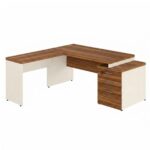 Móveis para Escritório Mesa de Escritório em L Diretor 192x160cm Tampo 40mm com Gaveteiro - Nogal Sevilha / Champanhe - 34431
