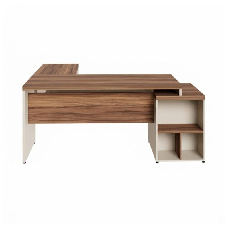 Móveis para Escritório Mesa de Escritório em L Diretor 192x160cm Tampo 40mm com Gaveteiro - Nogal Sevilha / Champanhe - 34431