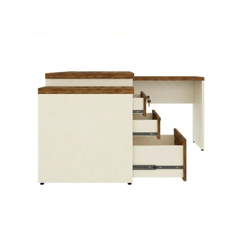 Móveis para Escritório Mesa de Escritório em L Diretor 192x160cm Tampo 40mm com Gaveteiro - Nogal Sevilha / Champanhe - 34431