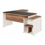 Móveis para Escritório Mesa de Escritório em L Diretor 192x160cm Tampo 40mm Vidro Fumê com Gaveteiro - Nogal Sevilha / Champanhe - 34432