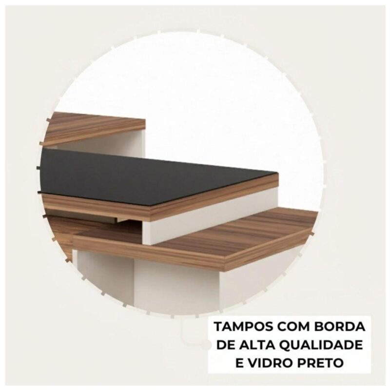 Móveis para Escritório Escrivaninha de Escritório em L - 1,92x1,60m - Tampo 40mm com Armário Lateral Integrado e Vidro 4mm Fumê - Nogal Sevilha / Champanhe