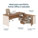 Móveis para Escritório Escrivaninha de Escritório em L Tampo 40mm com Armário Lateral Integrado - 1,90x1,60 - Nogal Sevilha / Champanhe