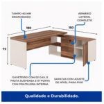 Móveis para Escritório Escrivaninha de Escritório em L Tampo 40mm com Armário Lateral Integrado - 1,90x1,60 - Nogal Sevilha / Champanhe