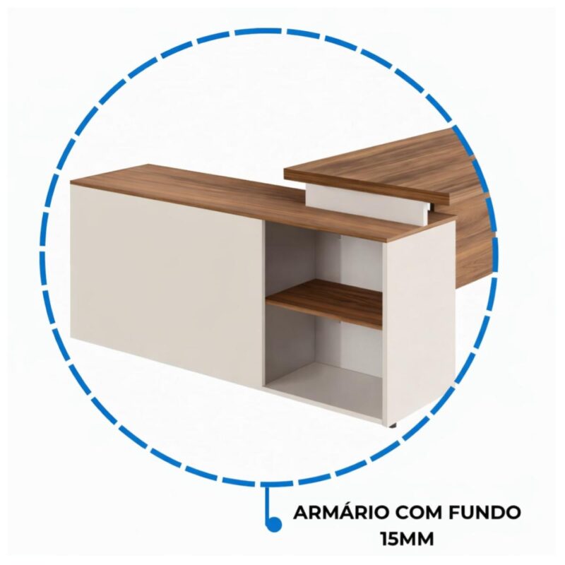 Móveis para Escritório Escrivaninha de Escritório em L Tampo 40mm com Armário Lateral Integrado - 1,90x1,60 - Nogal Sevilha / Champanhe