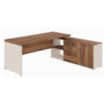 Móveis para Escritório Escrivaninha de Escritório em L Tampo 40mm com Armário Lateral Integrado - 1,90x1,60 - Nogal Sevilha / Champanhe