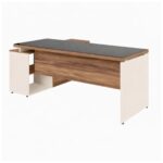 Móveis para Escritório Escrivaninha de Escritório em L - 1,92x1,60m - Tampo 40mm com Armário Lateral Integrado e Vidro 4mm Fumê - Nogal Sevilha / Champanhe
