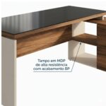 Móveis para Escritório Escrivaninha de Escritório em L - 1,92x1,60m - Tampo 40mm com Armário Lateral Integrado e Vidro 4mm Fumê - Nogal Sevilha / Champanhe
