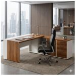 Móveis para Escritório Mesa de Escritório em L com Armário Integrado e Gaveteiro - 1,82x,1,80 – Elegância e Performance - 34602