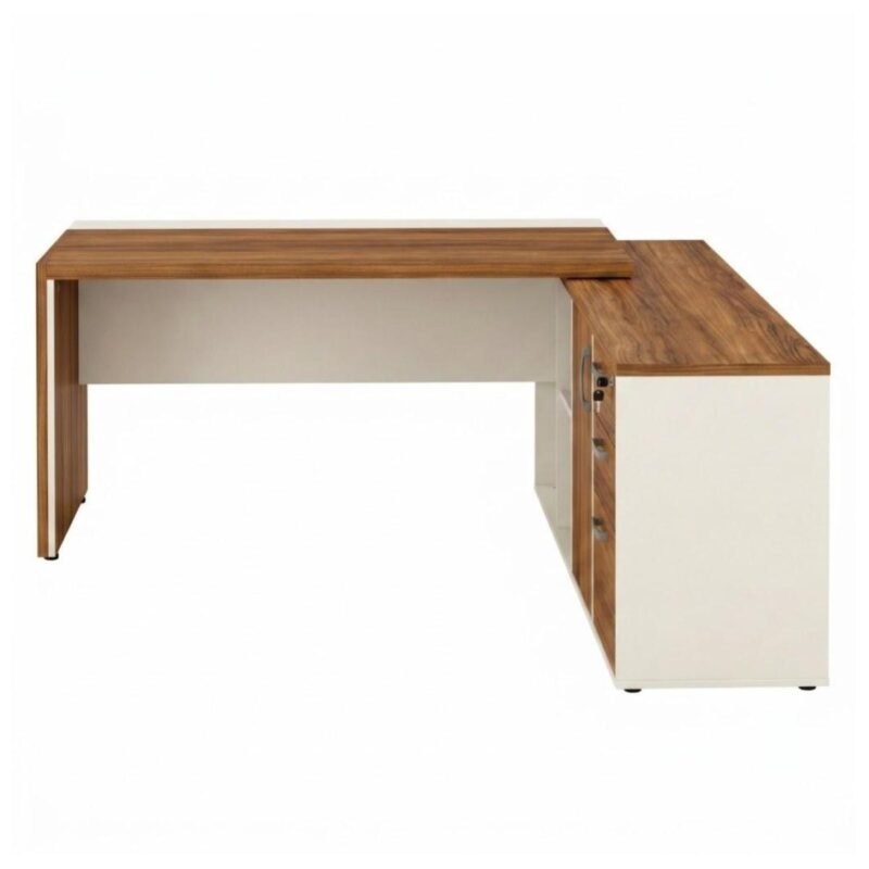 Móveis para Escritório Mesa de Escritório em L com Armário Integrado e Gaveteiro - 1,82x,1,80 – Elegância e Performance - 34602