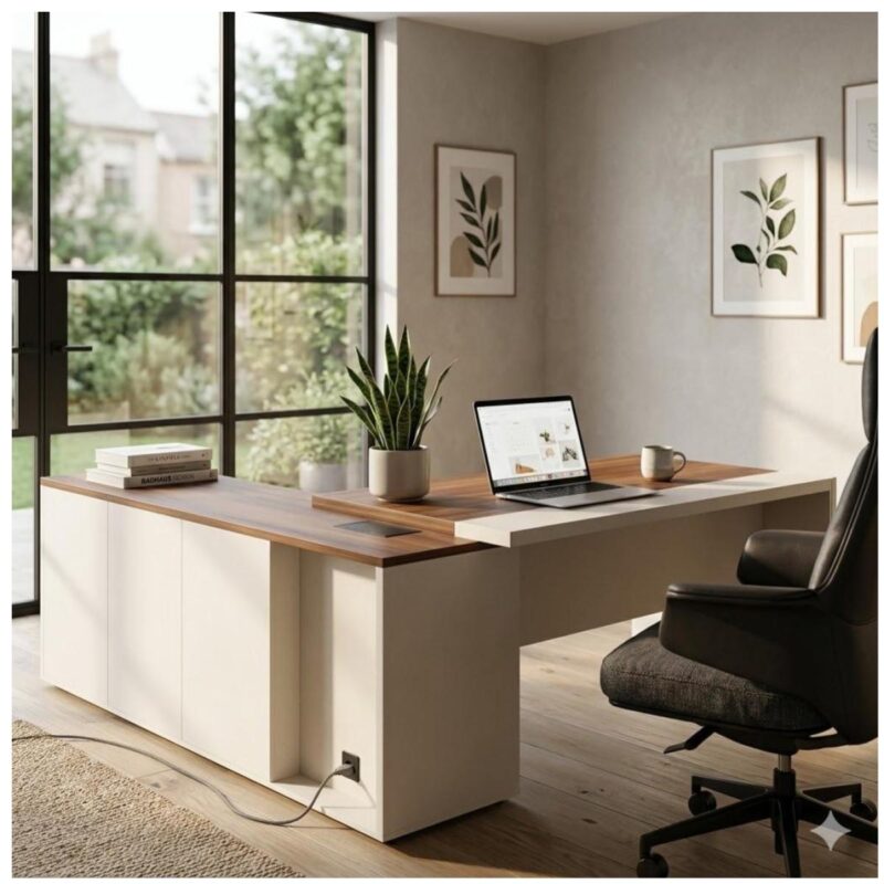 Móveis para Escritório Mesa de Escritório em L com Armário Integrado e Gaveteiro - 1,82x,1,80 – Elegância e Performance - 34602