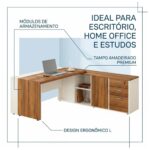 Móveis para Escritório Mesa de Escritório em L com Armário Integrado e Gaveteiro - 1,82x,1,80 – Elegância e Performance - 34602