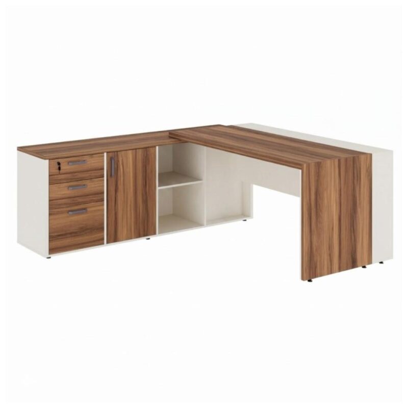 Móveis para Escritório Mesa de Escritório em L com Armário Integrado e Gaveteiro - 1,82x,1,80 – Elegância e Performance - 34602