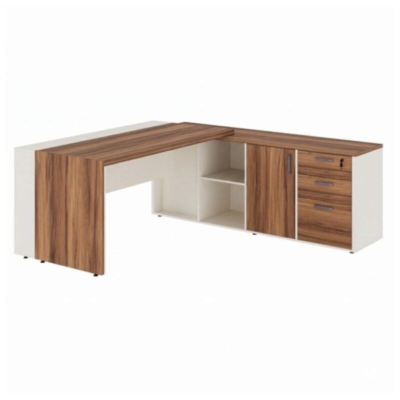 Móveis para Escritório Mesa de Escritório em L com Armário Integrado e Gaveteiro - 1,82x,1,80 – Elegância e Performance - 34602