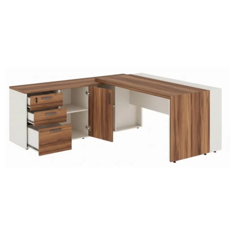 Móveis para Escritório Mesa de Escritório em L com Armário Integrado e Gaveteiro - 1,82x,1,80 – Elegância e Performance - 34602