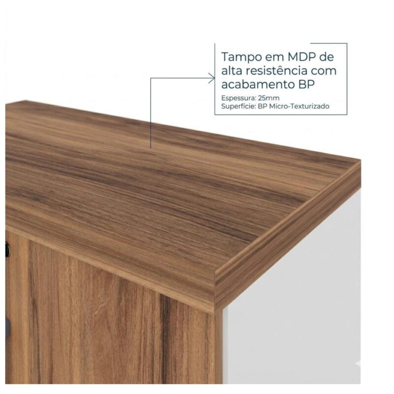 Móveis para Escritório Armário de Escritório Baixo com Chave e 2 Portas e Prateleira Interna- 0,80x0,74x0,45cm - Nogal Sevilha / Champanhe - 34311