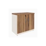 Móveis para Escritório Armário de Escritório Baixo com Chave e 2 Portas e Prateleira Interna- 0,80x0,74x0,45cm - Nogal Sevilha / Champanhe - 34311