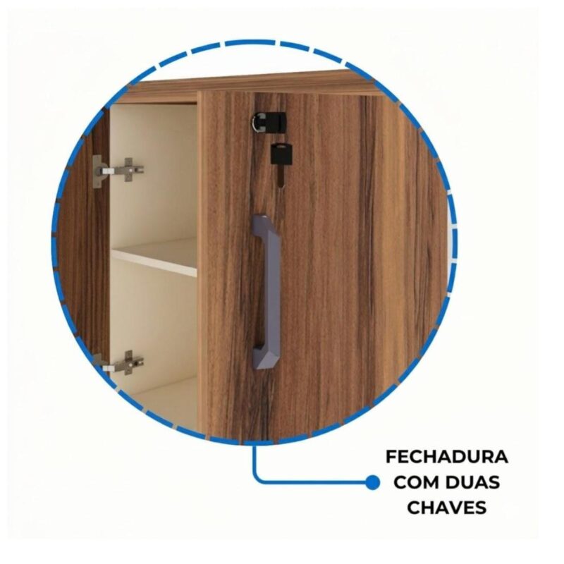 Móveis para Escritório Armário de Escritório Baixo com Chave e 2 Portas e Prateleira Interna- 0,80x0,74x0,45cm - Nogal Sevilha / Champanhe - 34311