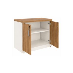 Armário de Escritório Baixo com Chave e 2 Portas e Prateleira Interna- 0,80x0,74x0,45cm - Nogal Sevilha / Champanhe - 34311