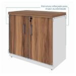 Móveis para Escritório Armário de Escritório Baixo com Chave e 2 Portas e Prateleira Interna- 0,80x0,74x0,45cm - Nogal Sevilha / Champanhe - 34311