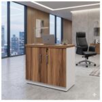 Móveis para Escritório Armário de Escritório Baixo com Chave e 2 Portas e Prateleira Interna- 0,80x0,74x0,45cm - Nogal Sevilha / Champanhe - 34311
