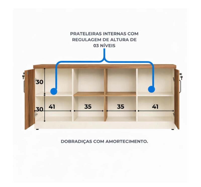 Móveis para Escritório Armário Organizador para Escritório e Home Office com Portas, Chave e Prateleiras 1,60x0,73x0,45m - 34502