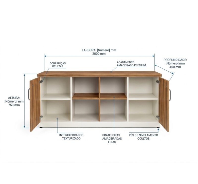 Móveis para Escritório Armário Organizador para Escritório e Home Office com Portas, Chave e Prateleiras 1,60x0,73x0,45m - 34502