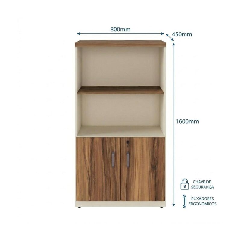 Móveis para Escritório Armário para Escritório com Chave e Prateleiras 161x80x45cm Nogal Sevilha - 34316