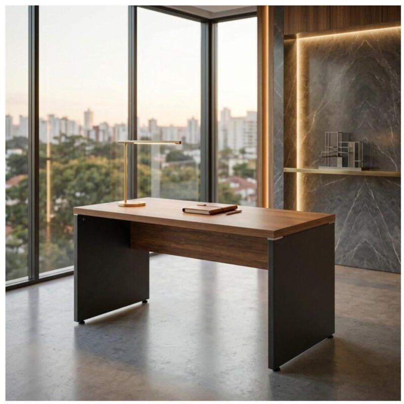 Móveis para Escritório Mesa de Escritório Executiva Reta – 1,70m x 0,70cm (Tampo 40mm) – Nogal Sevilha / Preto - 21474