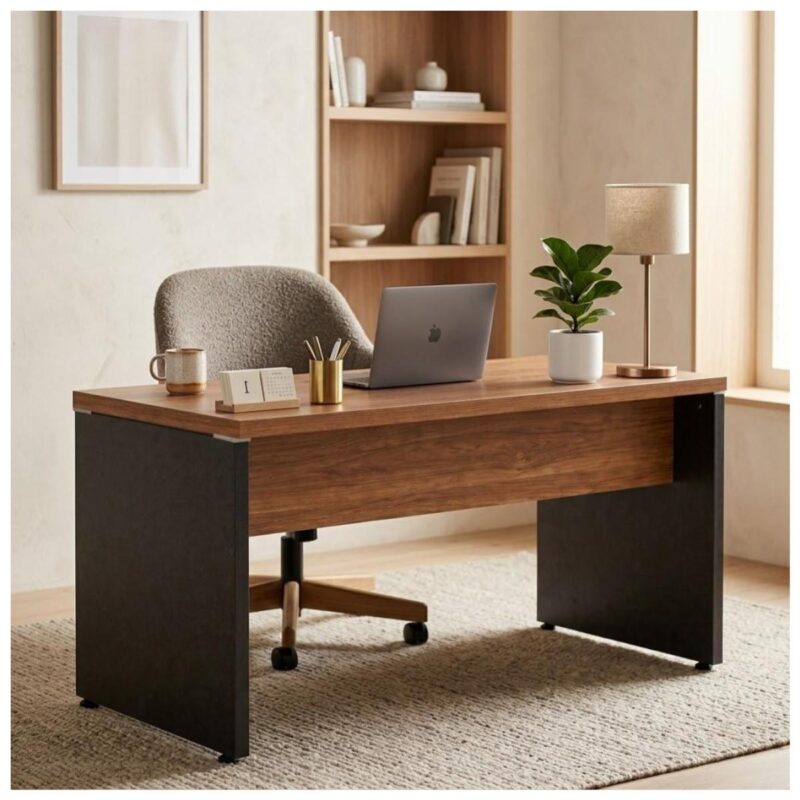 Móveis para Escritório Mesa de Escritório Executiva Reta – 1,70m x 0,70cm (Tampo 40mm) – Nogal Sevilha / Preto - 21474