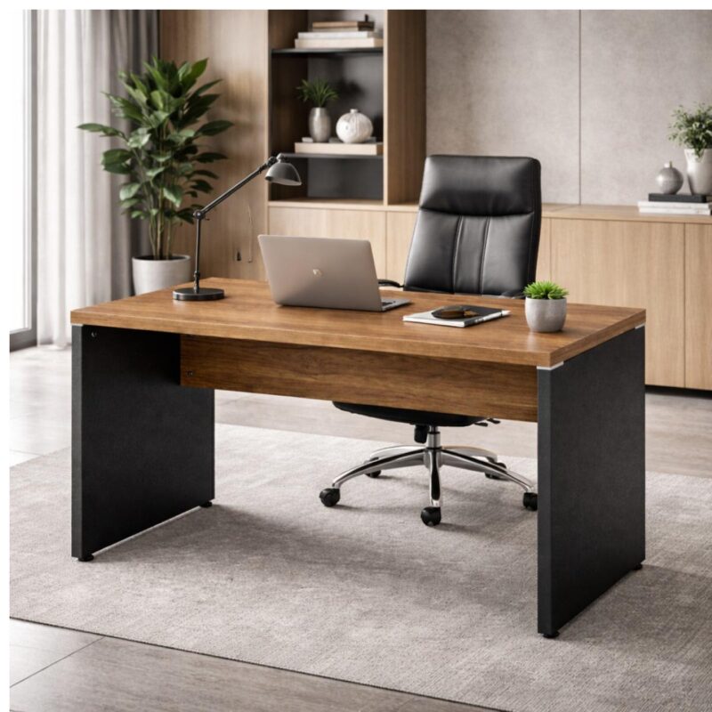 Móveis para Escritório Mesa de Escritório Executiva Reta – 1,70m x 0,70cm (Tampo 40mm) – Nogal Sevilha / Preto - 21474