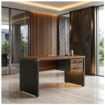 Móveis para Escritório Mesa de Escritório Executiva Reta com Gavetas – 1,70m x 0,70cm (Tampo 40mm) – Nogal Sevilha / Preto - 21475