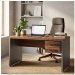 Móveis para Escritório Mesa de Escritório Executiva Reta com Gavetas – 1,70m x 0,70cm (Tampo 40mm) – Nogal Sevilha / Preto - 21475