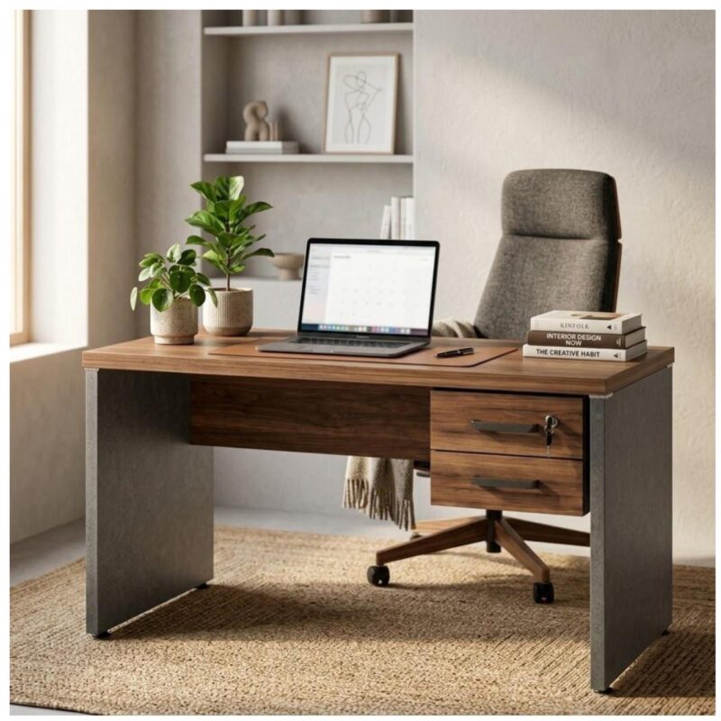 Móveis para Escritório Mesa de Escritório Executiva Reta com Gavetas – 1,70m x 0,70cm (Tampo 40mm) – Nogal Sevilha / Preto - 21475