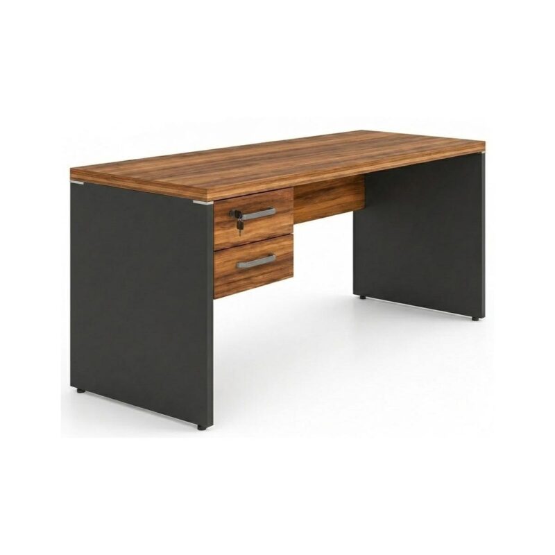 Móveis para Escritório Mesa de Escritório Executiva Reta com Gavetas – 1,50m x 0,60cm (Tampo 40mm) – Nogal Sevilha / Preto - 21473